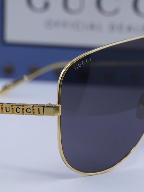 Gucci GG1436S 001 Shield Sunglasses - Yellow Gold/Grey main image 7